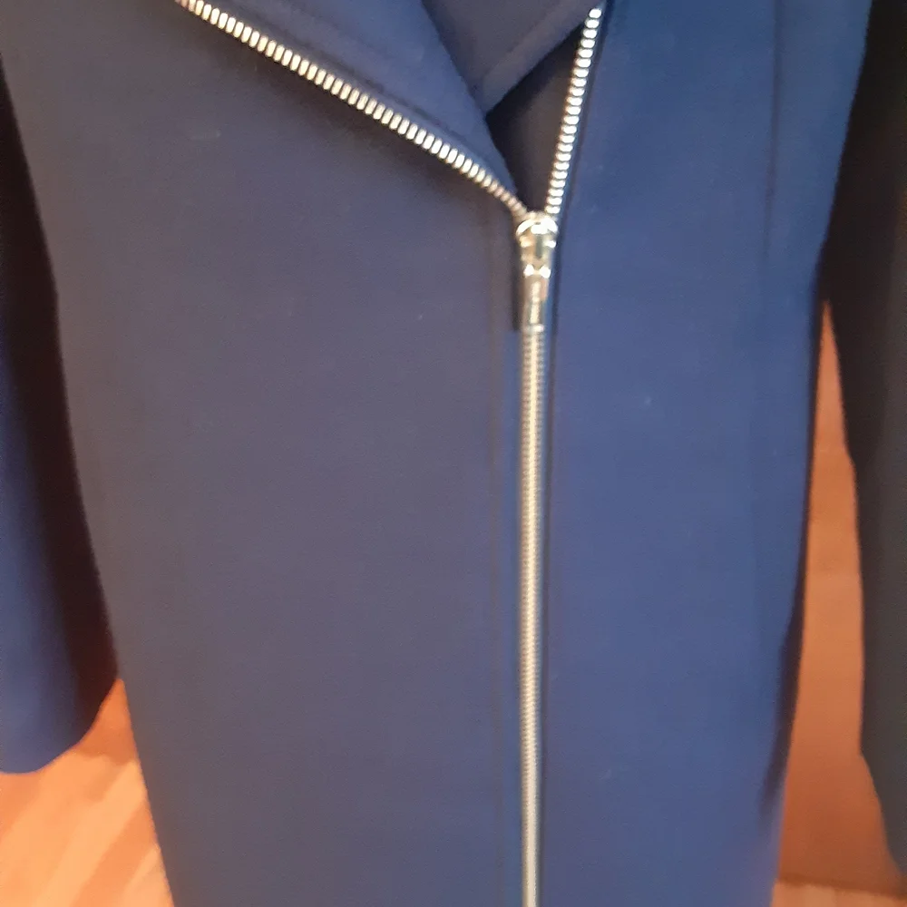 Cole Haan Navy Trench Coat with Asymmetrical Zipper - Picture 7 of 12